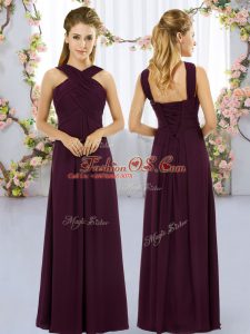 Sexy Floor Length Burgundy Bridesmaid Dresses Chiffon Sleeveless Ruching