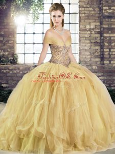 Vintage Tulle Sleeveless Floor Length Quinceanera Dress and Beading and Ruffles