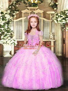Sleeveless Beading and Ruffles Lace Up Pageant Gowns For Girls