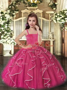 Sleeveless Floor Length Ruffles Lace Up Little Girls Pageant Gowns with Fuchsia