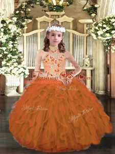 Orange Sleeveless Tulle Lace Up Pageant Gowns For Girls for Party and Wedding Party