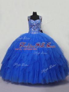 Tulle Sleeveless Floor Length 15th Birthday Dress and Beading and Ruffles