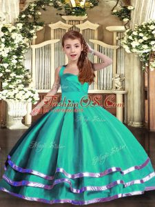 Floor Length Turquoise Pageant Dress for Teens Straps Sleeveless Lace Up