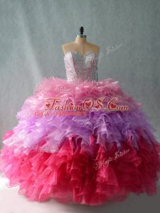 Dramatic Multi-color Organza Lace Up Vestidos de Quinceanera Sleeveless Floor Length Beading and Ruffles