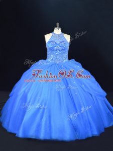 Blue Lace Up Sweet 16 Dresses Beading Sleeveless Floor Length