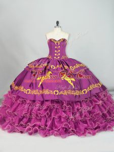Beauteous Purple Sleeveless Embroidery and Ruffles Lace Up Quinceanera Dresses