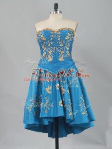 Affordable Blue Sleeveless Embroidery Ball Gown Prom Dress