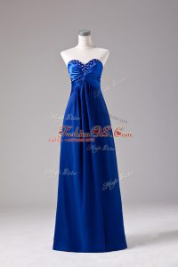 Floor Length Lace Up Dress for Prom Royal Blue for Prom and Party with Beading and Ruching