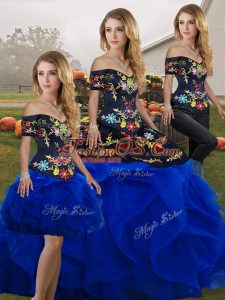Dynamic Embroidery and Ruffles Quinceanera Dress Royal Blue Lace Up Sleeveless Floor Length
