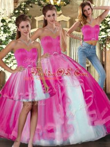 Noble Fuchsia Sweetheart Lace Up Beading 15 Quinceanera Dress Sleeveless