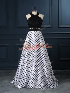 Zipper Celebrity Style Dress White And Black for Prom and Party and Military Ball with Lace