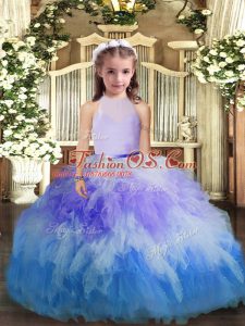 New Arrival High-neck Sleeveless Backless Kids Formal Wear Multi-color Tulle
