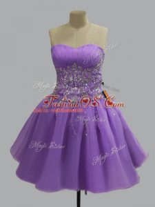 Deluxe Mini Length Lavender Evening Dress Sweetheart Sleeveless Lace Up