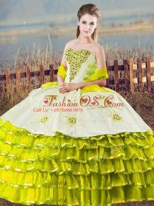 Olive Green Ball Gowns Organza Sweetheart Sleeveless Beading and Ruffled Layers Floor Length Lace Up Sweet 16 Quinceanera Dress