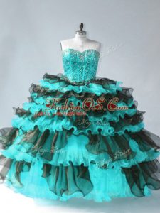 Blue And Black Sweet 16 Quinceanera Dress Sweet 16 and Quinceanera with Beading and Ruffled Layers Sweetheart Sleeveless Lace Up