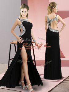 Black Scoop Neckline Beading Prom Party Dress Sleeveless Backless