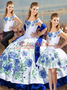 Spectacular Blue And White Sleeveless Satin Lace Up Quinceanera Dresses for Sweet 16 and Quinceanera