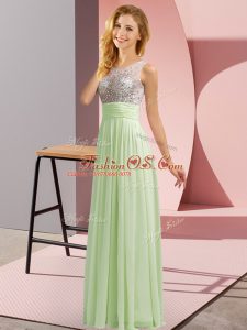 Hot Selling Yellow Green Empire Chiffon Scoop Sleeveless Beading Floor Length Side Zipper Bridesmaid Dresses