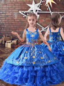 Cute Sleeveless Lace Up Floor Length Embroidery and Ruffled Layers Child Pageant Dress