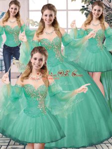 Stylish Floor Length Lace Up Sweet 16 Dresses Turquoise for Sweet 16 and Quinceanera with Beading