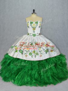 Delicate Green Lace Up Sweetheart Embroidery and Ruffles Sweet 16 Quinceanera Dress Organza Sleeveless
