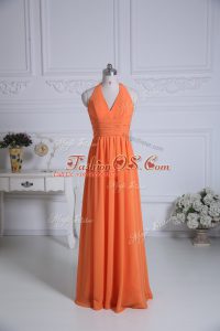 Chiffon Sleeveless Floor Length Court Dresses for Sweet 16 and Ruching