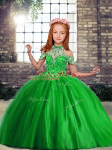 High-neck Lace Up Beading Little Girls Pageant Dress Sleeveless