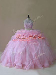 Custom Made Sleeveless Brush Train Ruffles Lace Up Quinceanera Dresses