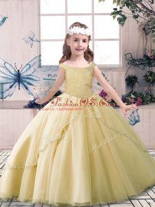 Custom Fit Sleeveless Beading Lace Up Child Pageant Dress