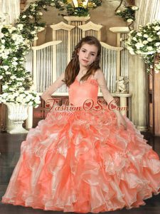 Hot Sale Sleeveless Floor Length Ruffles Lace Up Pageant Gowns For Girls with Peach
