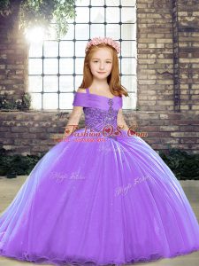 Excellent Lavender Straps Neckline Beading Kids Formal Wear Sleeveless Lace Up