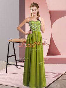 Admirable Floor Length Empire Sleeveless Olive Green Prom Gown Lace Up