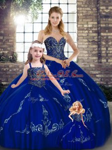 Royal Blue Sleeveless Beading and Embroidery Floor Length Quinceanera Gowns