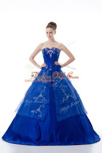 Delicate Floor Length Ball Gowns Sleeveless Royal Blue 15 Quinceanera Dress Lace Up