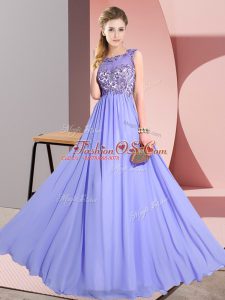 Amazing Lavender Backless Dama Dress for Quinceanera Beading and Appliques Sleeveless Floor Length