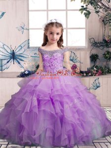 Ball Gowns Pageant Gowns For Girls Lilac Off The Shoulder Organza Sleeveless Floor Length Lace Up