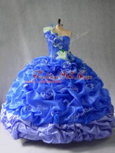 Fine One Shoulder Sleeveless Organza Vestidos de Quinceanera Pick Ups and Hand Made Flower Lace Up