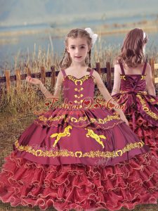 Enchanting Sleeveless Lace Up Floor Length Beading and Embroidery and Ruffled Layers Little Girl Pageant Dress