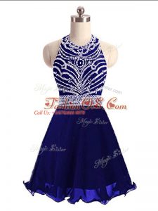 Beauteous Blue Chiffon Lace Up Dress Like A Star Sleeveless Mini Length Beading