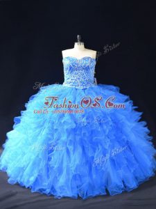 Dramatic Floor Length Ball Gowns Sleeveless Blue 15 Quinceanera Dress Lace Up