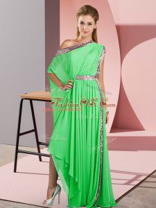 Lovely Green Side Zipper One Shoulder Sequins Prom Evening Gown Chiffon Sleeveless