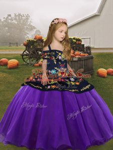 Hot Selling Eggplant Purple Sleeveless Embroidery Floor Length Little Girls Pageant Dress Wholesale