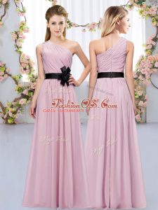 Sleeveless Belt Zipper Bridesmaid Gown