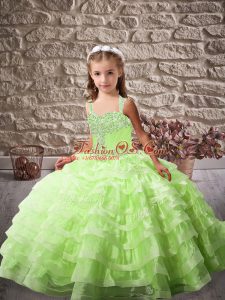 Kids Formal Wear Organza Brush Train Sleeveless Beading and Ruffled Layers