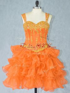 Beauteous Orange Prom and Party with Beading and Ruffled Layers Straps Sleeveless Lace Up
