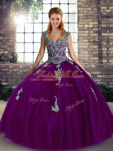 Popular Tulle Sleeveless Floor Length 15 Quinceanera Dress and Beading and Appliques