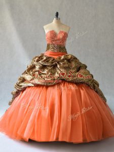 Sleeveless Brush Train Lace Up Beading and Pick Ups Quinceanera Gowns