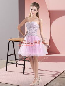 Sweetheart Sleeveless Homecoming Dress Mini Length Beading Lilac Tulle