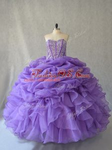 Lavender Ball Gowns Beading and Ruffles and Pick Ups Quinceanera Dresses Lace Up Sleeveless Floor Length