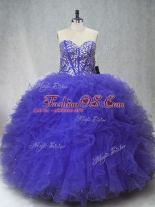 Purple Sleeveless Tulle Lace Up Quinceanera Gowns for Sweet 16 and Quinceanera